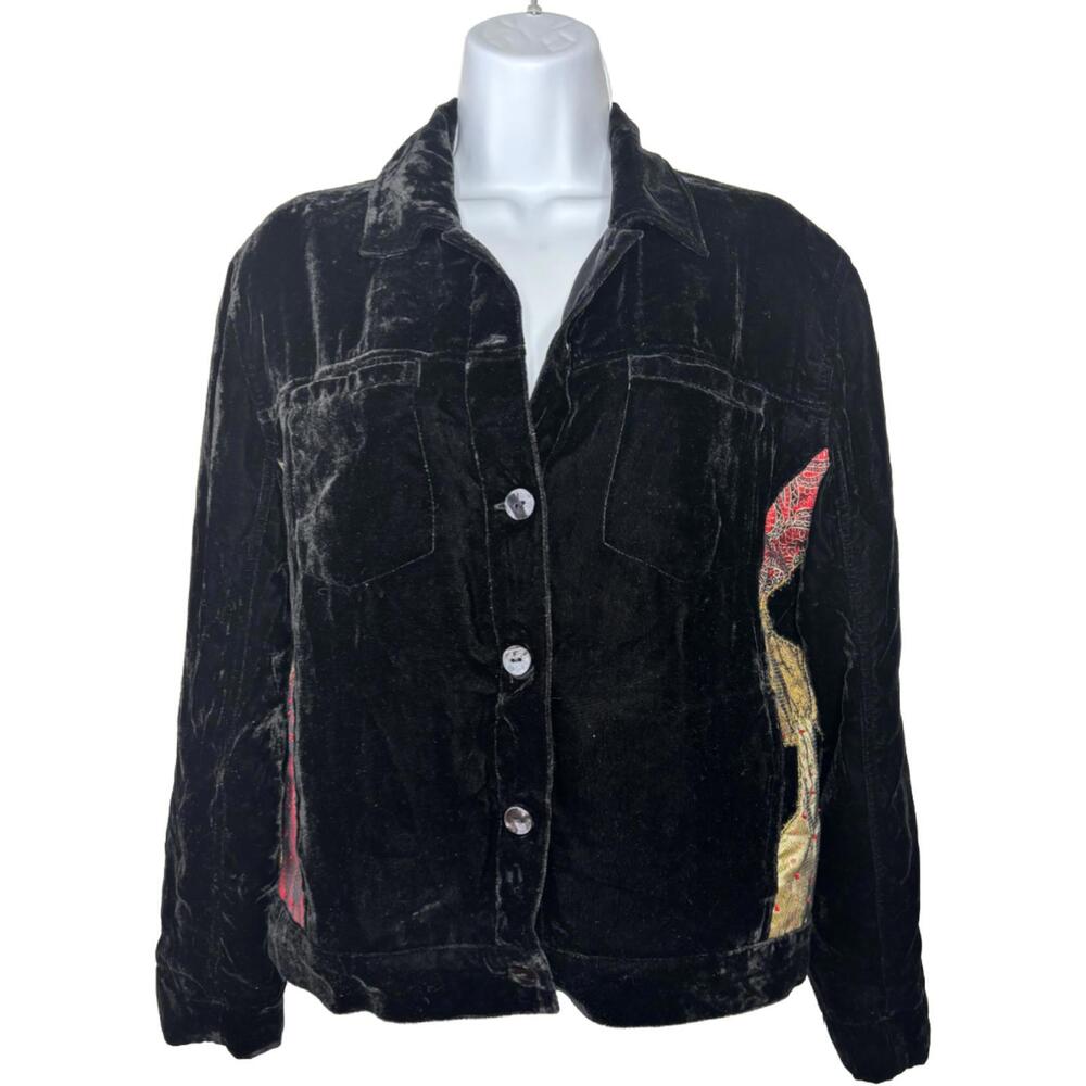 Chico's Women's Sz S(0) Velvet Oriental Style Patch Work Beaded Jacket(1972)